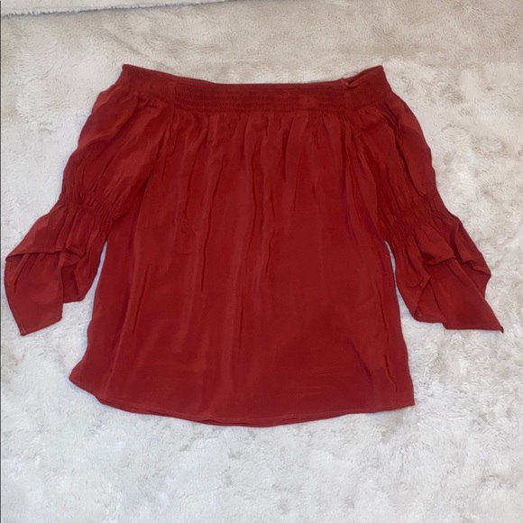 Express Ruffled Red Off-Shoulder Blouse - Picture 1 of 5
